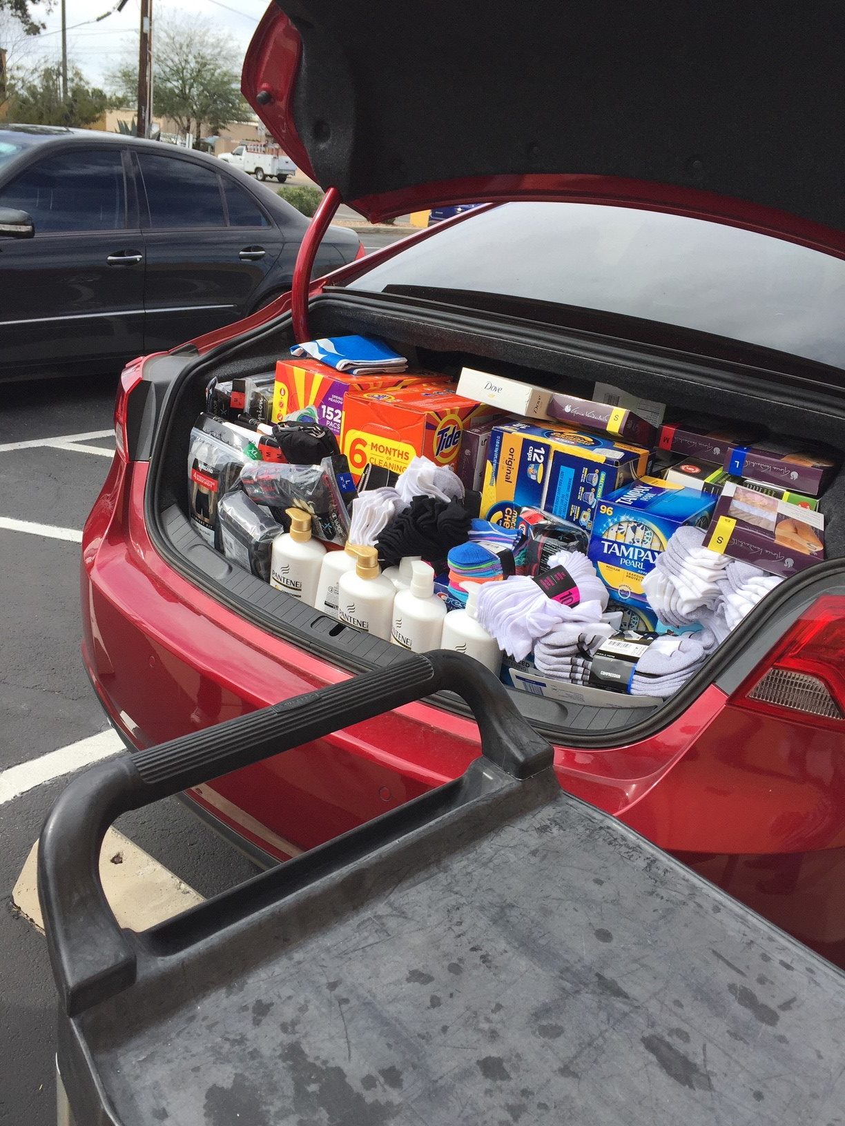 Car trunk filled with donations